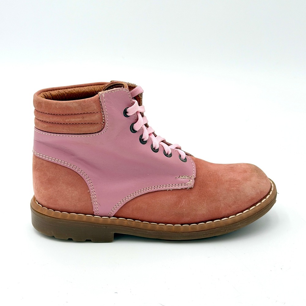 DOGI Pink Two Tone Leather Suede Lace Up Combat Ankle Boots Lug Sole Size 13